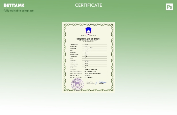 Модерен стил на Словенија, шаблон за ПСД од извод од матична книга на родени